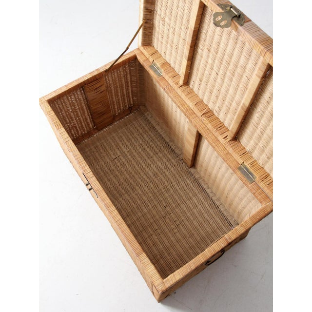 Mid 20th Century Vintage Rattan Trunk With Glass For Sale - Image 5 of 12