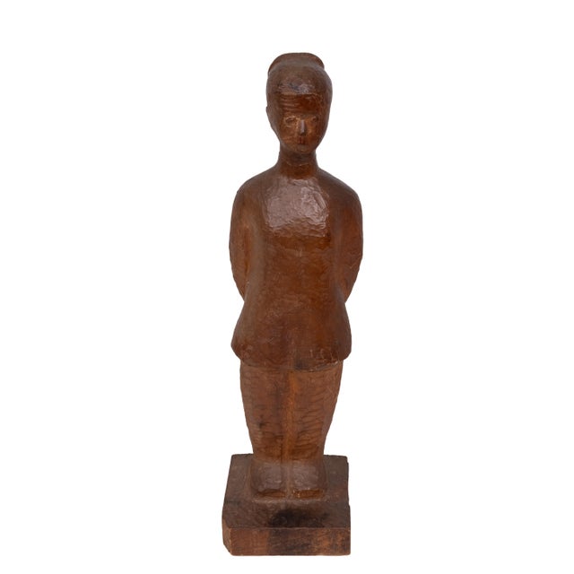 Hand-Carved Wooden Standing Girl, Holland, 1940s For Sale - Image 4 of 12