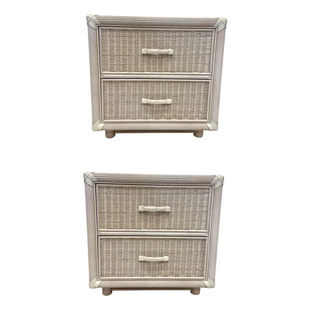 Vintage Wicker Nightstands 1980's -a Pair For Sale