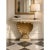 A dramatic vintage console table constructed in pine with sculptural plaster ornamentation, featuring an oversized scallop...