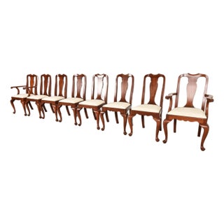 Henkel Harris Queen Anne Solid Cherry Wood Dining Chairs, Set of Eight For Sale
