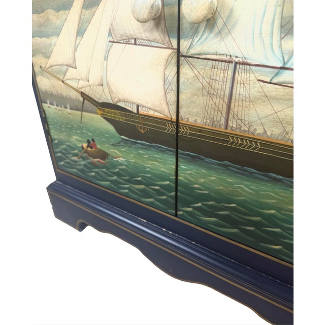 Pair of Hand-Painted Nautical Cabinets, Clipper Ship & Compass Rose Design For Sale - Image 13 of 18