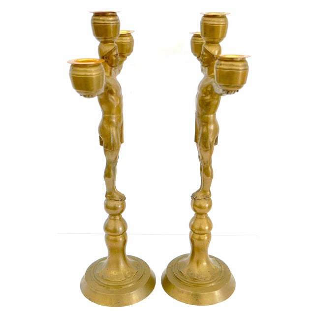 Hans Harry Liebmann, Pair Art Deco Bronze Draped Male Greco-Roman Candelabra For Sale - Image 14 of 18