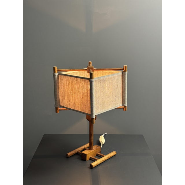 Mid-Century Modern Scandinavian Pine Table Lamp with Square Fabric Shade, 1970s For Sale - Image 15 of 15