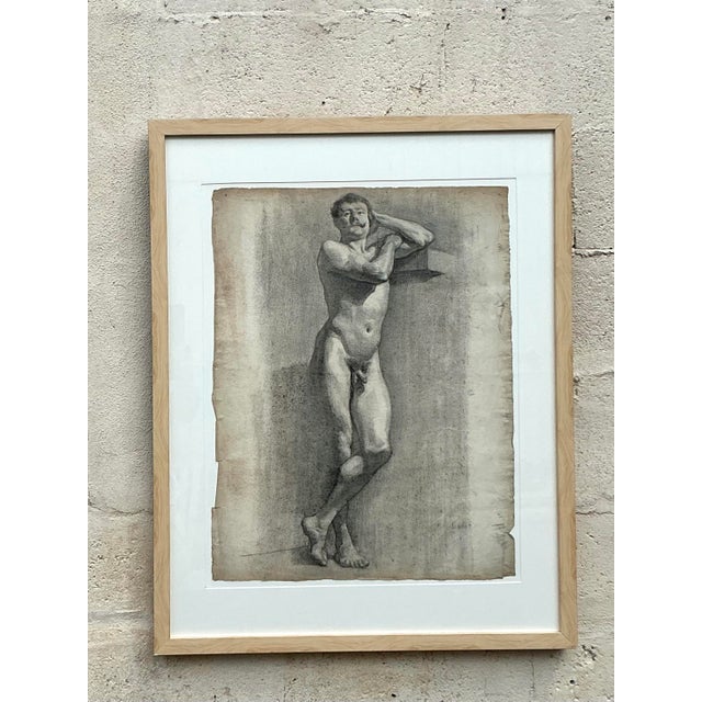 Vintage 1930s Original Pencil Sketch of Man For Sale - Image 9 of 11