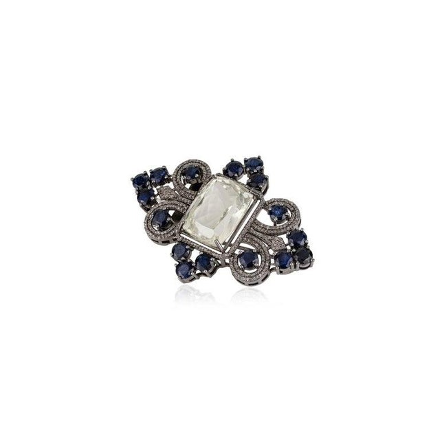 Vintage-Inspired Green Amethyst & Blue Sapphire Diamond Brooch Pendant For Sale - Image 9 of 13
