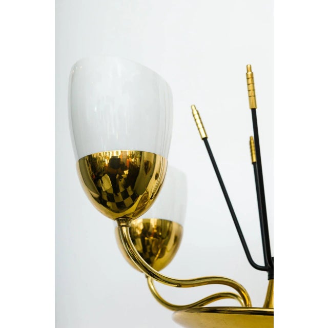 Mid-Century Modern Brass and Glass Five-Arm Chandelier For Sale - Image 3 of 7