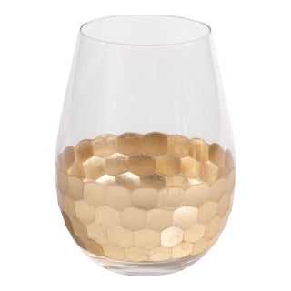Fez Cut Stemless Wine Glass with Gold Leaf, Set of 6 For Sale