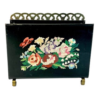 1970s Vintage Boho Chic Hand Painted Tole Metal Letter Holder. For Sale