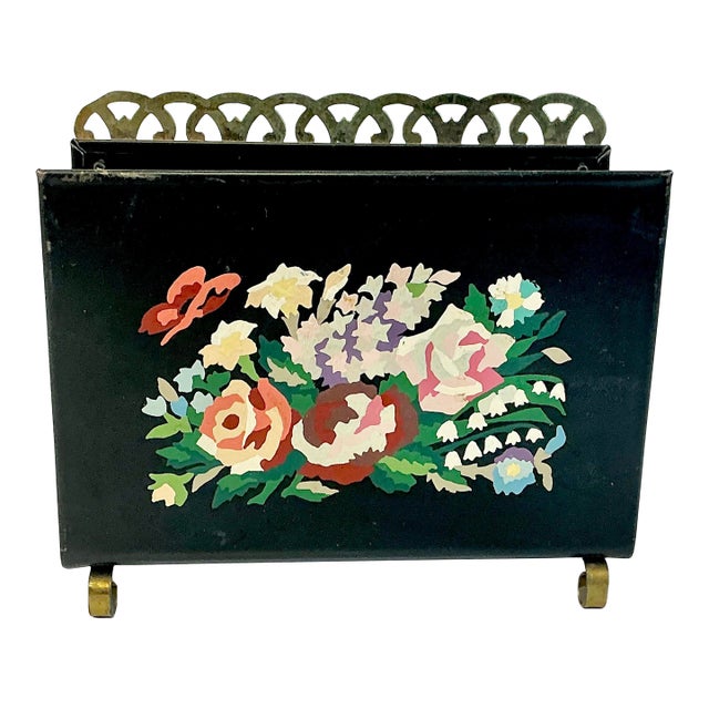 1970s Vintage Boho Chic Hand Painted Tole Metal Letter Holder. For Sale