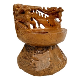 Hand-Carved Asian Sculptural Dragon Root Wood Throne Chair For Sale
