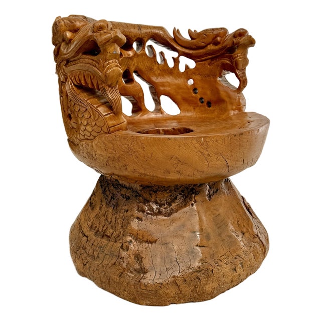 Hand-Carved Asian Sculptural Dragon Root Wood Throne Chair For Sale