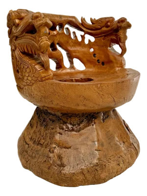 Hand-Carved Asian Sculptural Dragon Root Wood Throne Chair