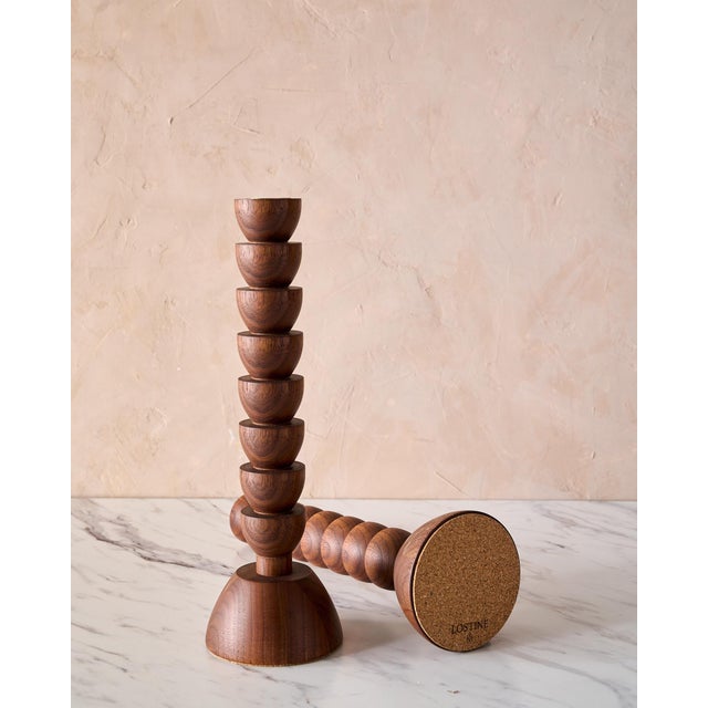 Brown "Albert" Hand Turned Walnut Candle Holders by Lostine, Set of 2 For Sale - Image 8 of 9