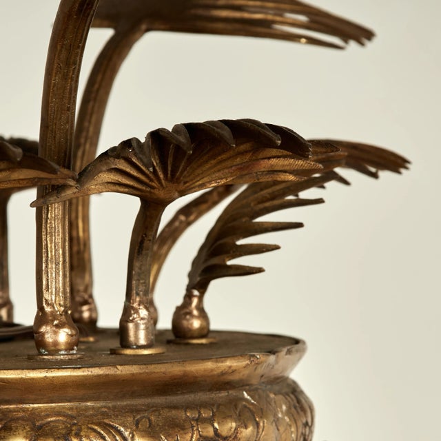 Traditional Antique Italian Bronze and Glass Chandelier With Palm Leaves For Sale - Image 3 of 6