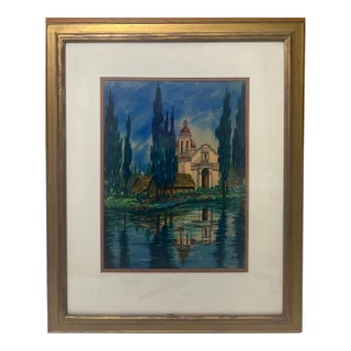 Mid 20th Century Watercolor Painting of San Bernardino De Siena Church For Sale