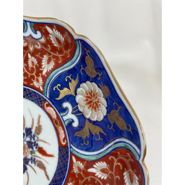 Brick Red Mid 20th Century Hand Painted Porcelain Imari Plate Charger For Sale - Image 8 of 17