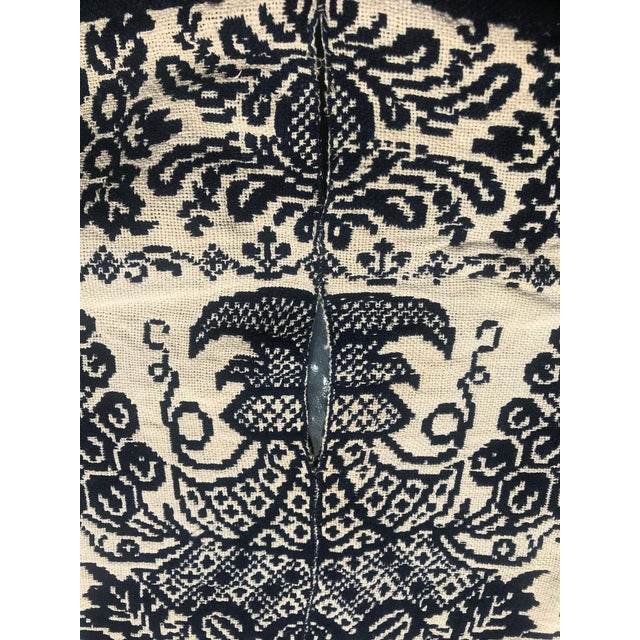 Antique 1844 Jacquard Hand-Loomed Blue Cream Cotton Wool Textile Coverlet For Sale In Philadelphia - Image 6 of 13