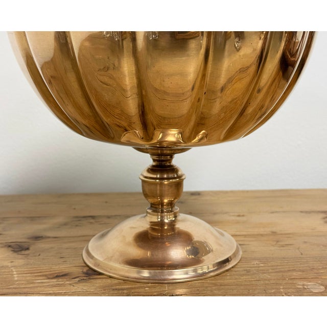 Mid 20th Century Vintage Oversized Scalloped Brass Pedestal Bowls For Sale - Image 5 of 5