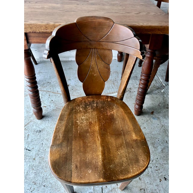 1920s Antique Oak Wood Kitchen Table With Chairs For Sale - Image 5 of 9