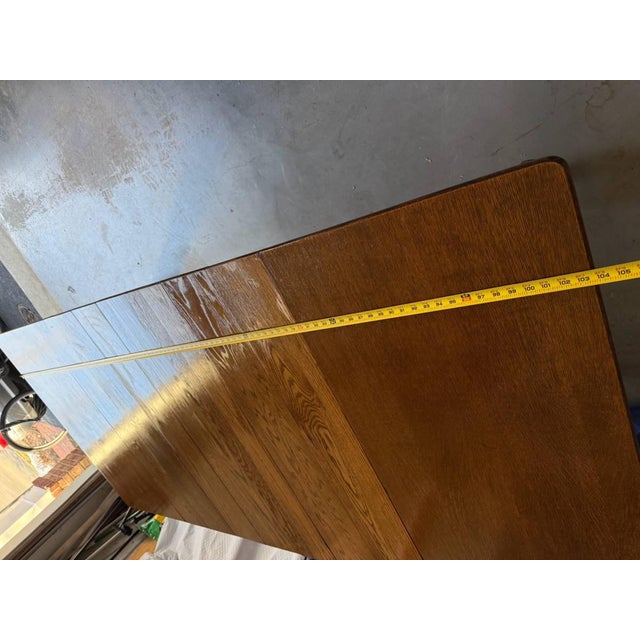 Antique Victorian Style Tiger Oak Table, Square Dining Table With Leaves on Casters For Sale - Image 12 of 17