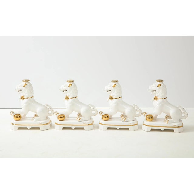1960s Porcelain White & Gold Foo Dogs - Set of 4 For Sale - Image 5 of 13