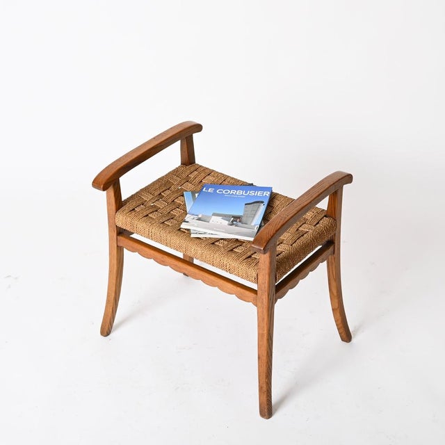 Vintage Italian Oak and Woven Rope Stools by Giuseppe Pagano, Italy, 1940s, Set of 2 For Sale - Image 3 of 14