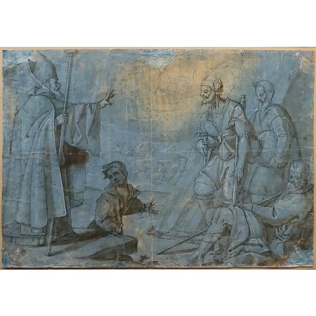 Mediterranean 16th Century Dutch Old Master Drawing -Bishop Blessing Cripple & Disabled Men For Sale - Image 3 of 9