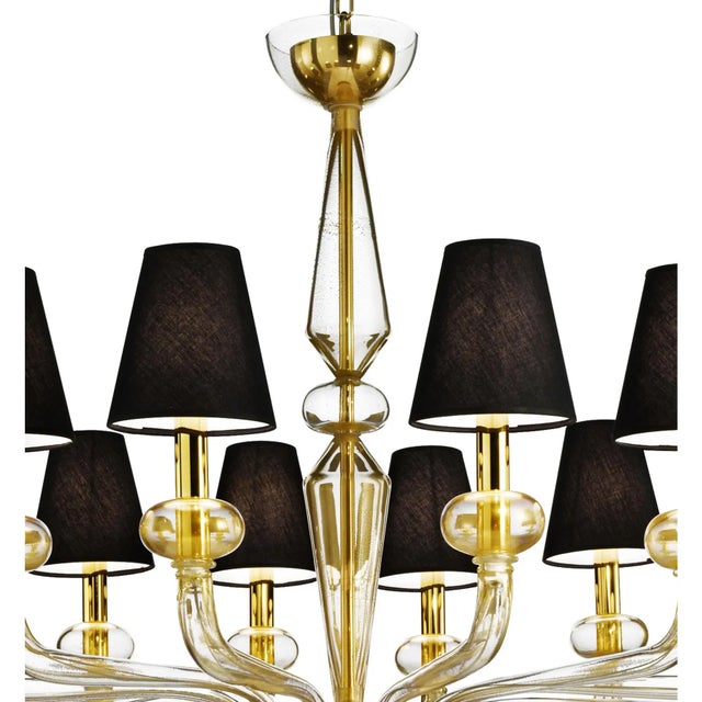 Murano Minimalist Modern Linear Murano Glass Chandelier With Gold Leaf Accents For Sale - Image 4 of 5