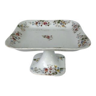Footed Floral Porcelain Pedestal Cake Serving Platter For Sale