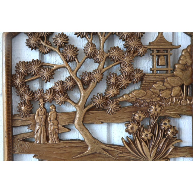 Syroco Wood Vintage Chinoiserie Wall Hangings by Syroco Wood For Sale - Image 4 of 8