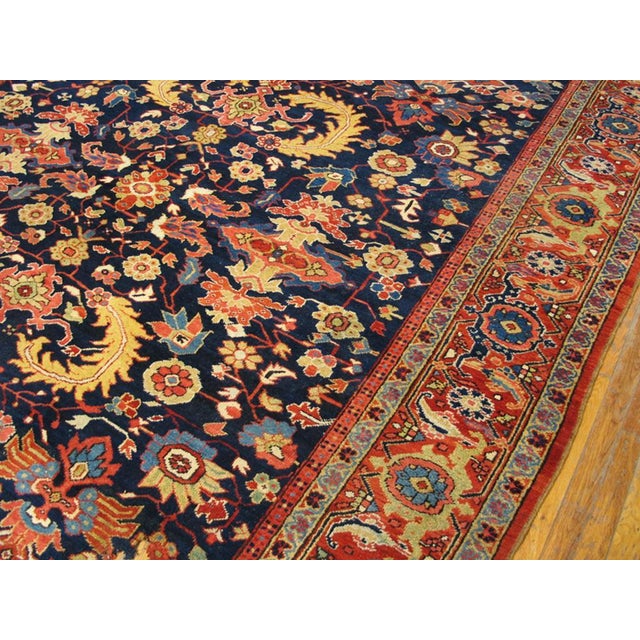 Striking Navy Blue and Red Color With Lancet Leaves, Palmette Design Antique Heriz Rug For Sale - Image 9 of 12