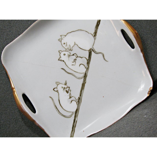 Ceramic Signed M. Schippel Hand-Painted Mice Handled Plate, c.1910–1930 For Sale - Image 7 of 11