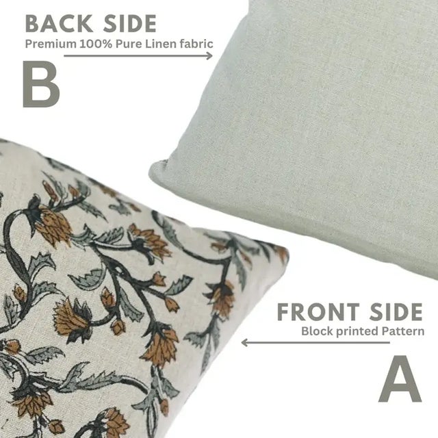 Fabdivine Handcrafted Block Print Cushion Cover 12x20 Inch Pure Linen- Pushp Varsha For Sale - Image 4 of 5