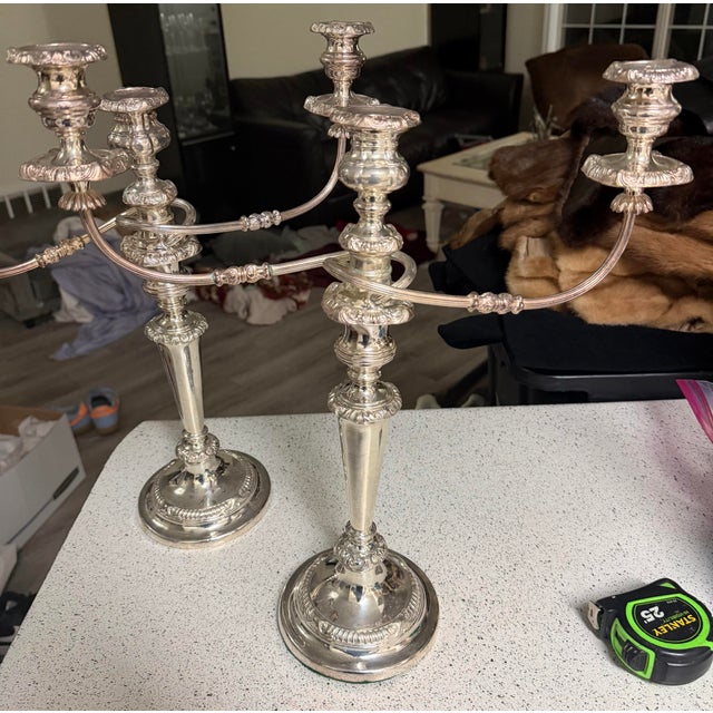 Pair George III Old Sheffield Silver Plated Three Light Candelabras. Excellent condition very heavy Very early hallmarks...