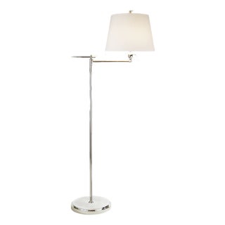 Thomas O'Brien by Visual Comfort Signature Paulo Floor Light in Polished Nickel with Linen Shade For Sale