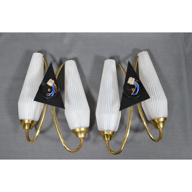 Metal 1950s French Mid-Century Double Wall Sconces, Arlus/Lunel Style - Pair For Sale - Image 7 of 7