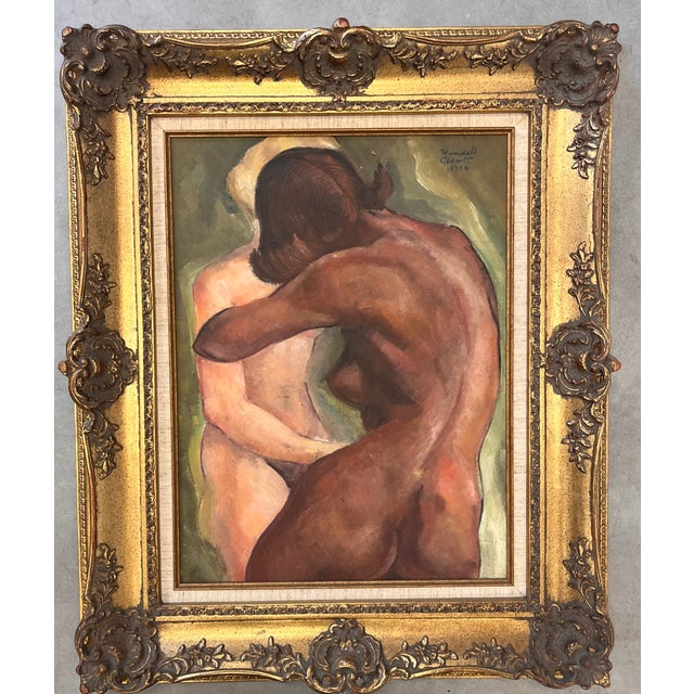 Textile 1946 Modernist Figural Oil Painting by Artist Wendell Abbott For Sale - Image 7 of 7
