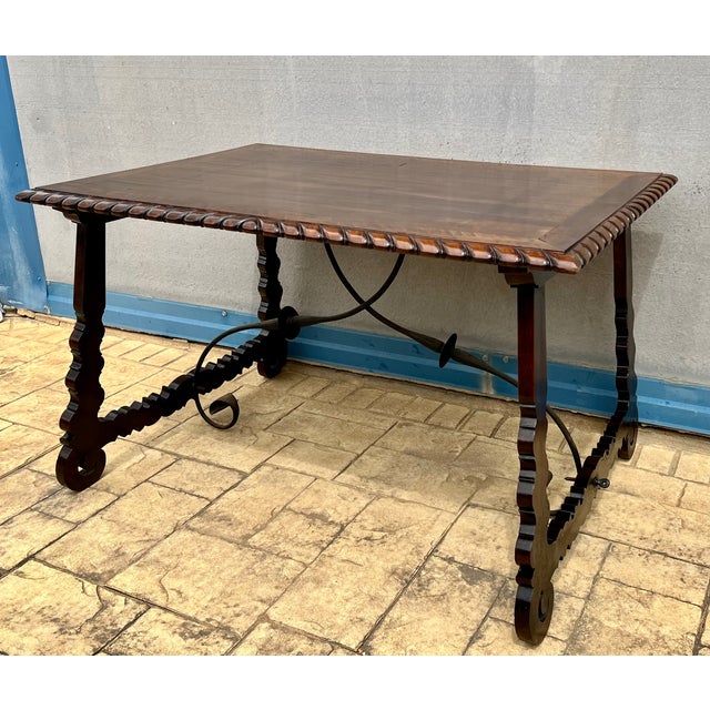 18th Century Refectory Spanish Table With Lyre Legs and Iron Stretcher For Sale - Image 4 of 10