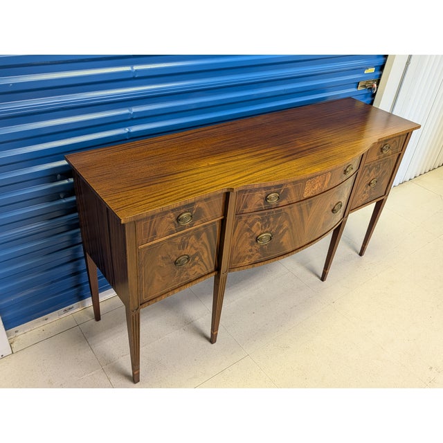 Wood Hepplewhite Colonial Revival Flame Mahogany Bowfront Sideboard/Buffet For Sale - Image 7 of 18
