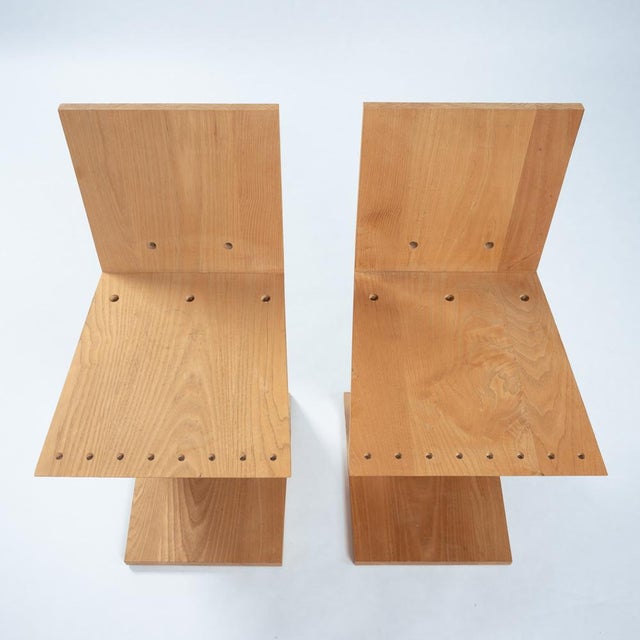 Set of Zigzag Chairs in Elmwood attributed to Gerrit Thomas Rietveld for Rietveld, 1990s For Sale - Image 9 of 18