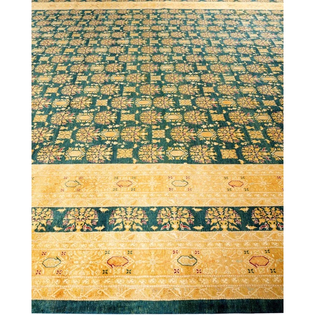 Solo Rugs Mogul, One-of-a-Kind Hand-Knotted Area Rug - Green, 12' 2" x 15' 2" For Sale - Image 4 of 8