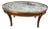 Vintage French Louis XVI Style Oval Coffee Table With Marble Top and Brass Gallery For Sale