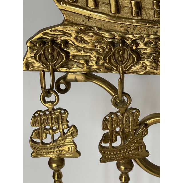 Brass Antique Marine Coastal Heavy Brass Fireplace Tools Set- 6 Pieces For Sale - Image 8 of 10