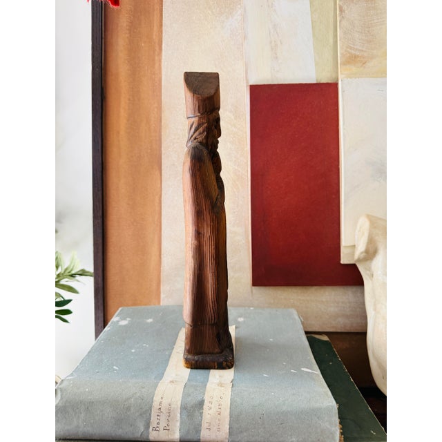 Vintage Mexican Folk Santo Style Hand Carved Wooden Religious Figure For Sale - Image 4 of 9