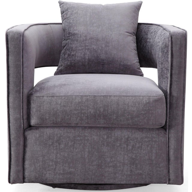 Transitional Kennedy Grey Velvet Swivel Chair For Sale - Image 3 of 10