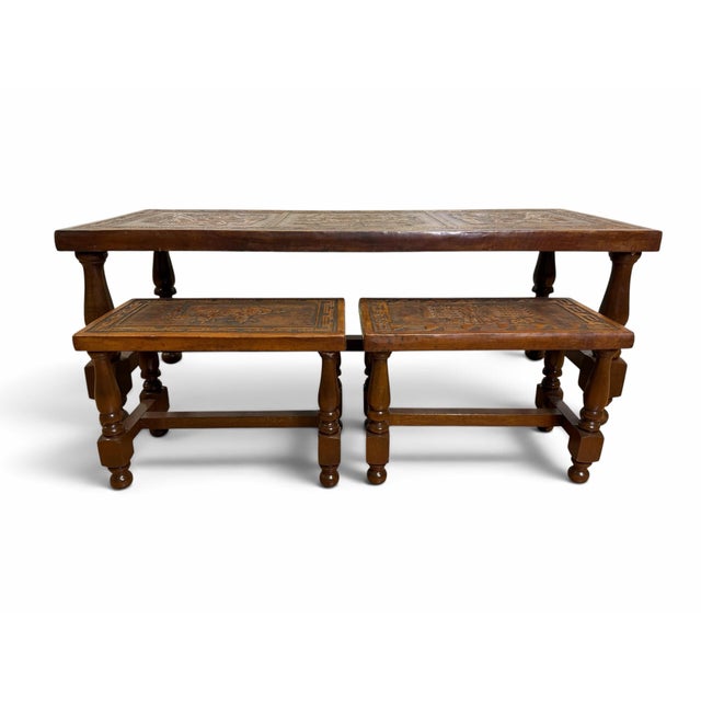 An exceptional mid-century modern set of three pieces attributed to designer Angel Pazmino for Muebles de Estilo, crafted...