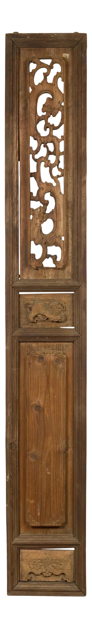 Chinese 19th Century Carved Wooden Architectural Panel with Clouds and Lion