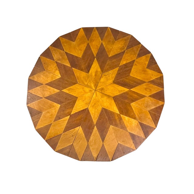 Rustic Vintage Texas Folk Art Marquetry Starburst Pedestal End Table | Handcrafted Geometric Inlay | Southwestern Style For Sale - Image 3 of 18