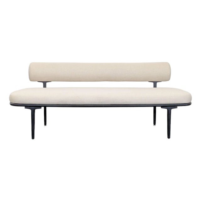 Cb2 Vita Modern Cream Upholstered Sofa With Black Metal Legs For Sale